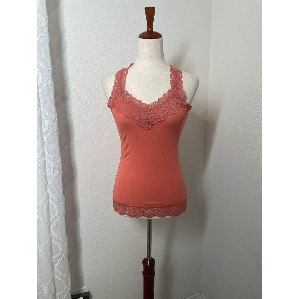 Mossimo Supply Co.  Y2K Coral Tank Top Size Small Lace Trim V Neck Racerback